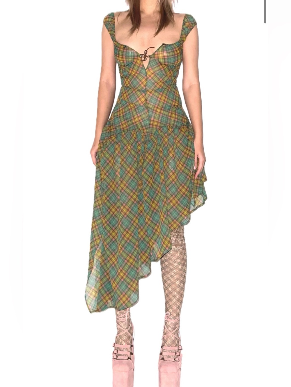 Taottao Plaid Puff Chiffon Asymmetrical Dress Aristo